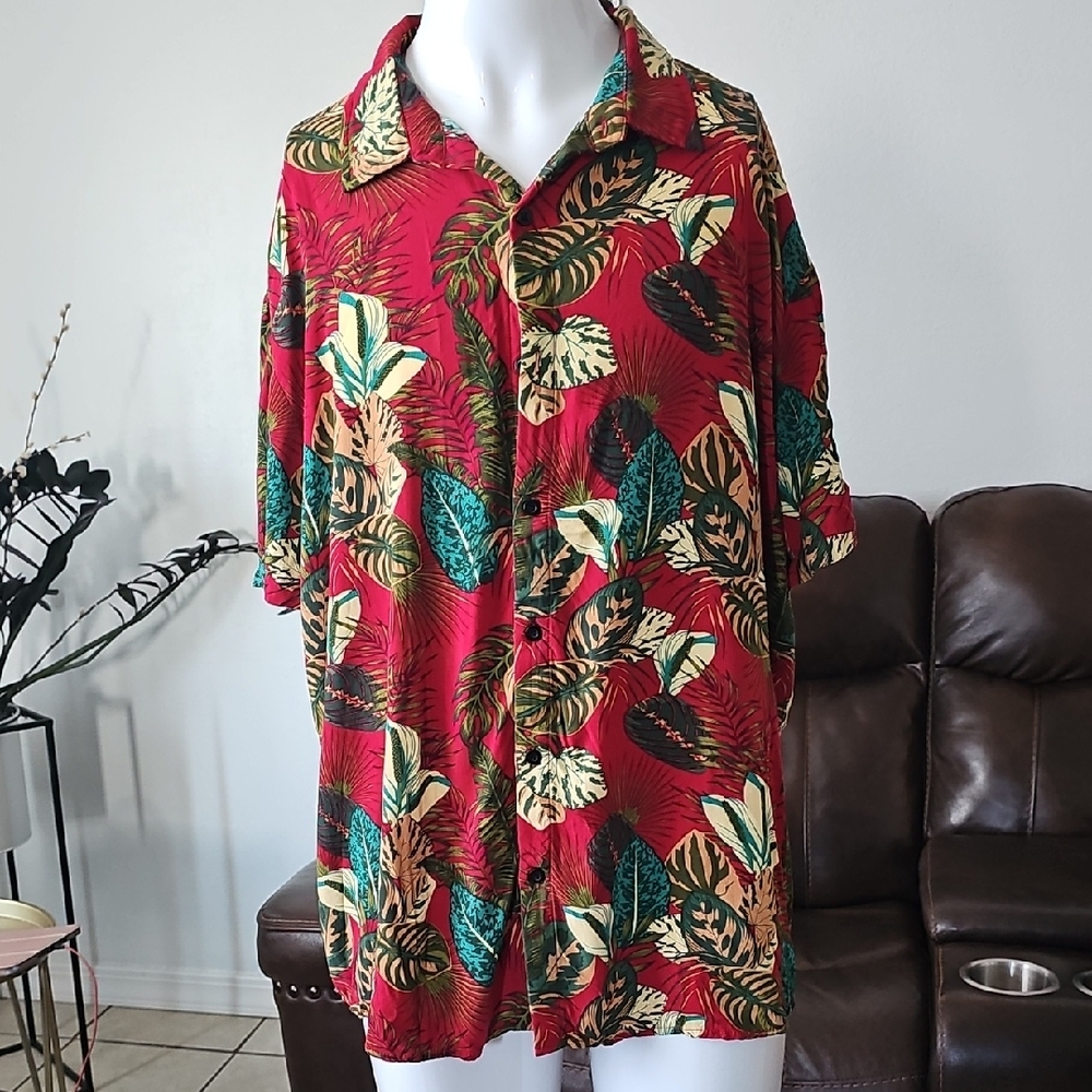 Tropical Red Leaf Print Shirt